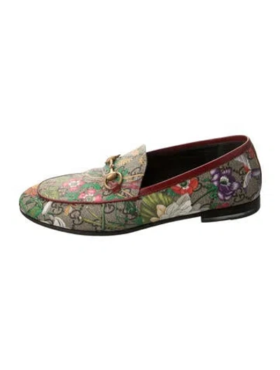 Pre-owned Gucci Flora Print Canvas Loafers In Brown