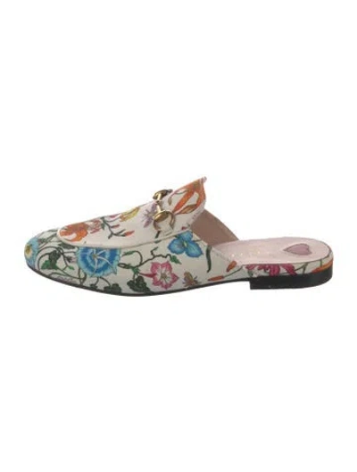 Pre-owned Gucci Flora Print Canvas Mules In Neutral