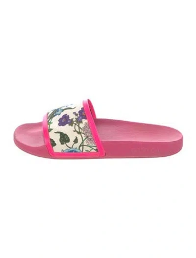 Pre-owned Gucci Flora Print Canvas Slides In Multi
