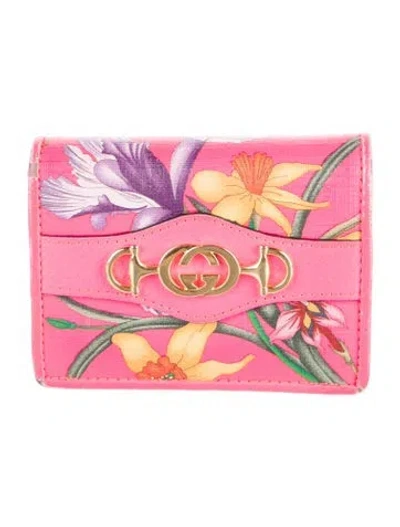 Pre-owned Gucci Flora Print Card Holder In Pink