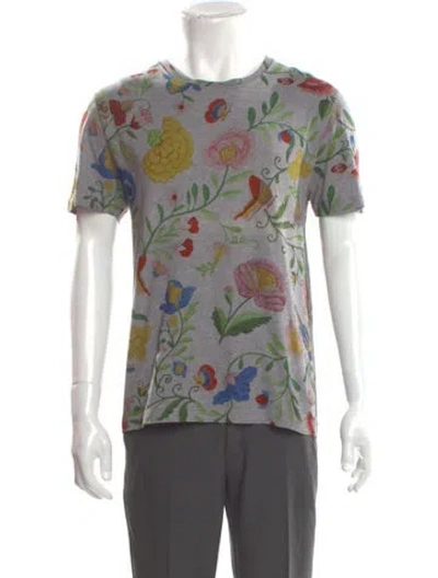 Pre-owned Gucci Flora Print Crew Neck T-shirt In Gray