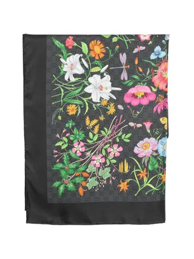 Gucci Flora Silk Foulard Floral Print Pointed In Multi