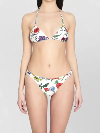 Gucci Flora Print Jersey Triangle Bikini Set In White