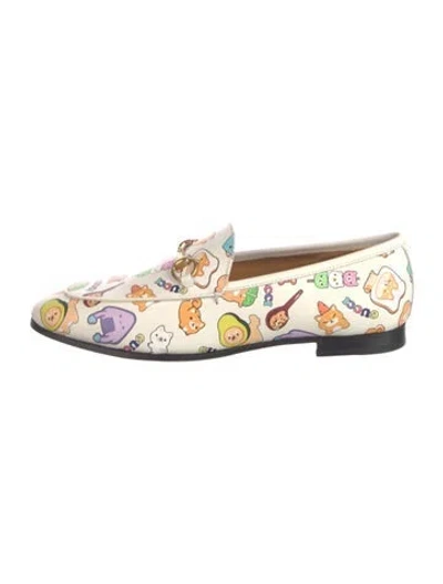 Pre-owned Gucci Flora Print Leather Loafers W/ Tags In Neutrals