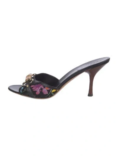 Pre-owned Gucci Flora Print Leather Mules In Black
