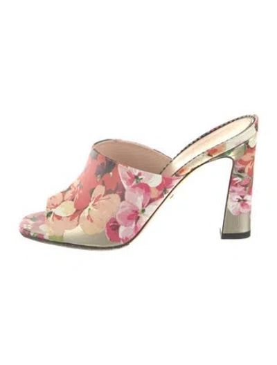 Pre-owned Gucci Flora Print Leather Mules In Pink