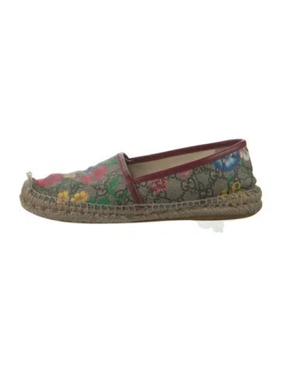 Pre-owned Gucci Flora Print Leather Trim Embellishment Espadrilles In Neutral
