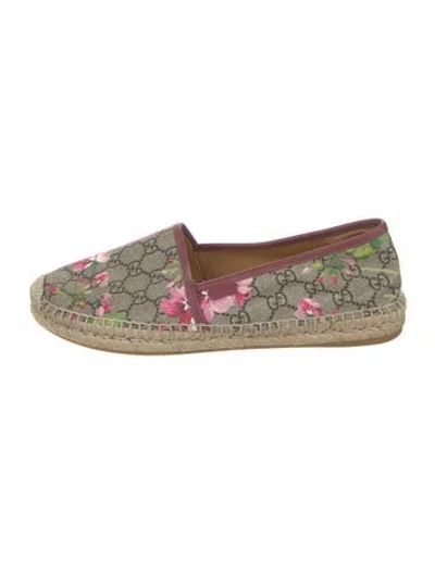 Pre-owned Gucci Flora Print Leather Trim Embellishment Espadrilles In Neutral