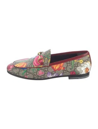 Pre-owned Gucci Flora Print Loafers In Neutral