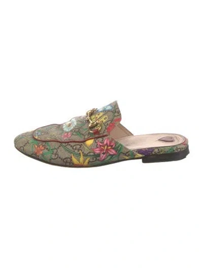 Pre-owned Gucci Flora Print Mules In Neutral