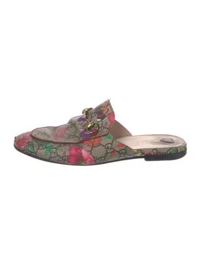 Pre-owned Gucci Flora Print Mules In Neutral