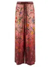 Gucci Women Bordeaux Pants With All-over Floral Print And Elastic Waist In Silk Woman In Multi
