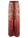Gucci Women Bordeaux Pants With All-over Floral Print And Elastic Waist In Silk Woman In Pink