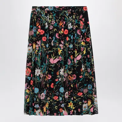Gucci Flora Print Pleated Midi Silk Skirt In Multi