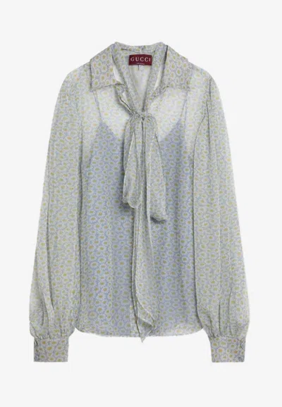 GUCCI FLORA PRINT SILK CHIFFON BLOUSE