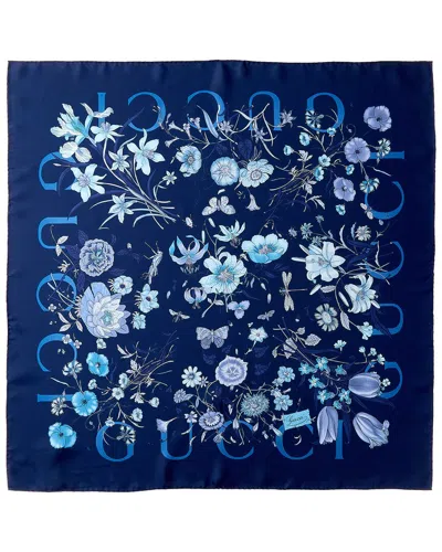 Gucci Flora Print Silk Scarf In Blue