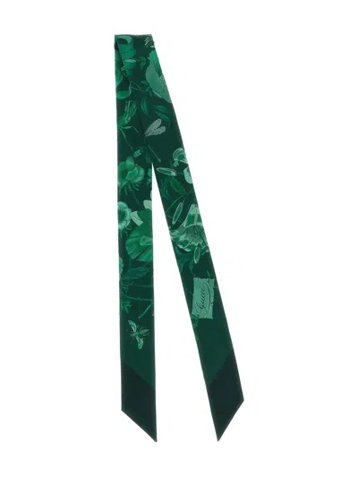 Gucci Floral Long Slim Scarf Accessory In Green