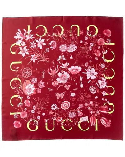 Gucci Flora Print Silk Scarf In Red