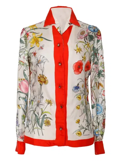 Pre-owned Gucci Flora-print Silk Shirt