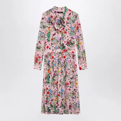 Gucci Flora Print Silk Shirt Dress In Multi