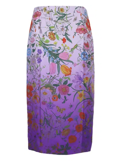 Gucci Printed Silk Twill Skirt In Purple