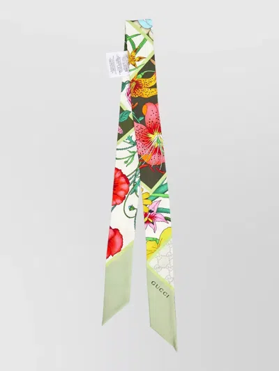 Gucci Flora Print Silk Twill Narrow Scarf In Multi