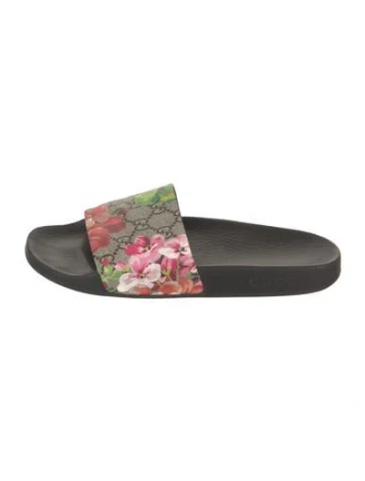 Pre-owned Gucci Flora Print Slides In Brown