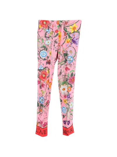 Pre-owned Gucci Flora Print Snake Trousers In Pink