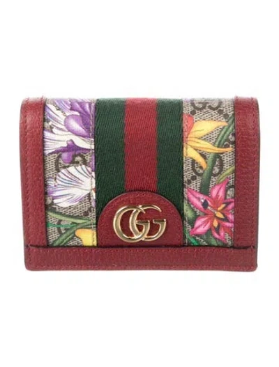 Pre-owned Gucci Flora Print Wallet In Red