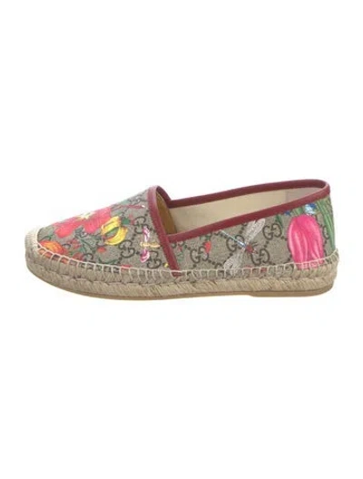 Pre-owned Gucci Flora Print Whipstitch Trim Espadrilles In Brown/red