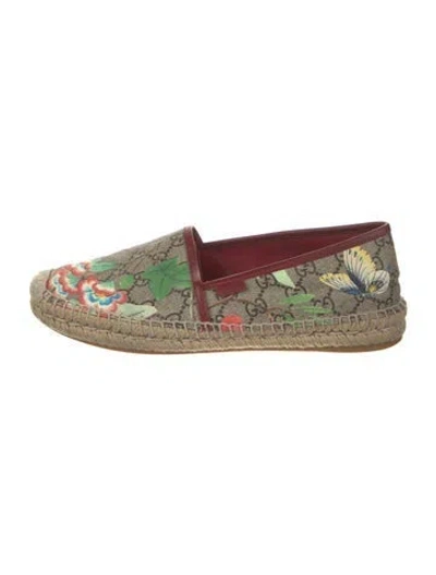 Pre-owned Gucci Flora Print Whipstitch Trim Espadrilles In Neutral