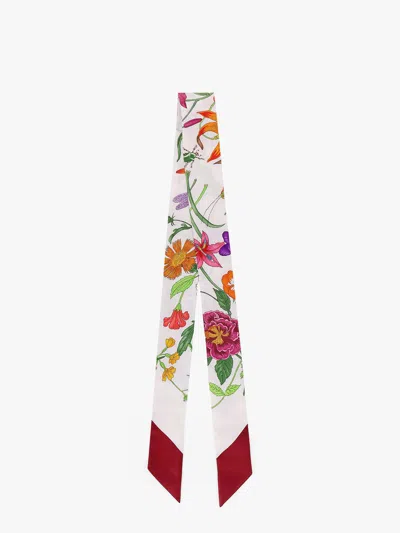 Gucci Flora Printed Silk Twill Neck Bow In White