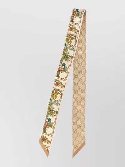 Gucci Flora Reversible Rectangular Lightweight Floral Scarf In Brown