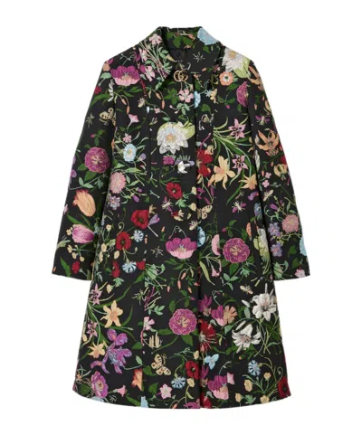 Gucci Flora Silk Brocade Coat In Black