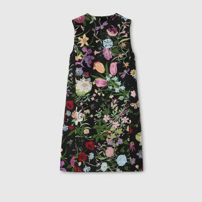 Gucci Flora Silk Brocade Dress In Black
