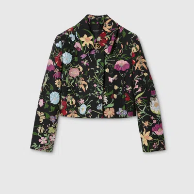 Gucci Flora Silk Brocade Jacket In Black