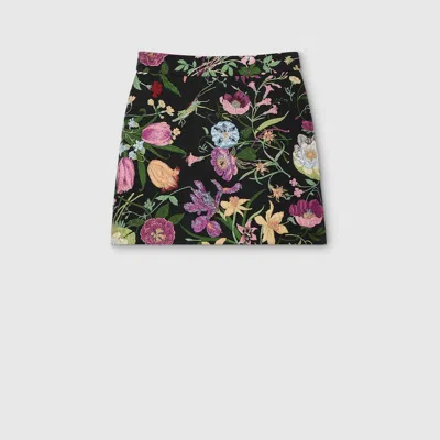Gucci Flora Silk Brocade Mini Skirt In Black