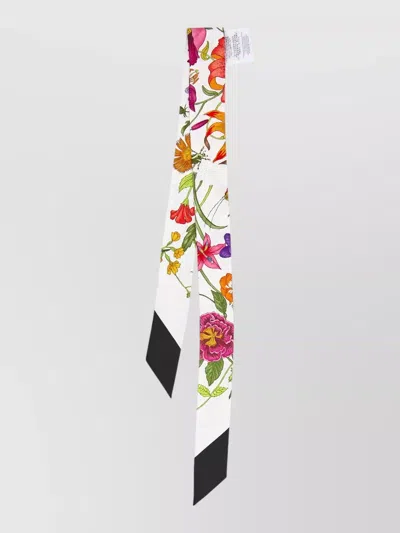Gucci Flora Silk Twill Narrow Scarf In White
