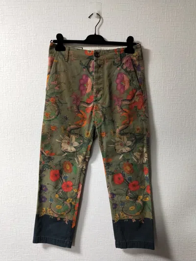 Pre-owned Gucci Flora Snake Pants In Khaki
