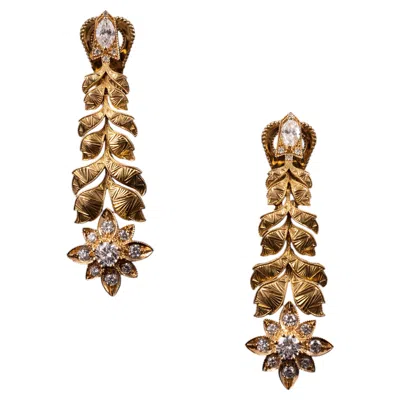 Pre-owned Gucci Flora Vintage Diamond Earrings 18k Yellow Gold Original Box Booklets