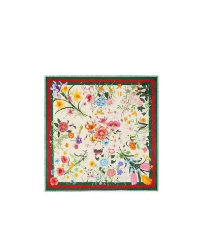 Gucci Flora Web Print Shawl In Nude