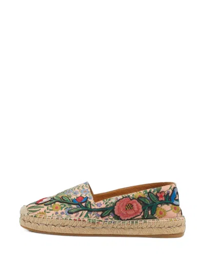Pre-owned Gucci Flora-embroidered Espadrille Flats In Pink