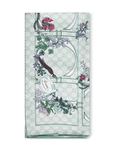 Gucci Floral And Geometric Print Silk Twill Scarf In Multi