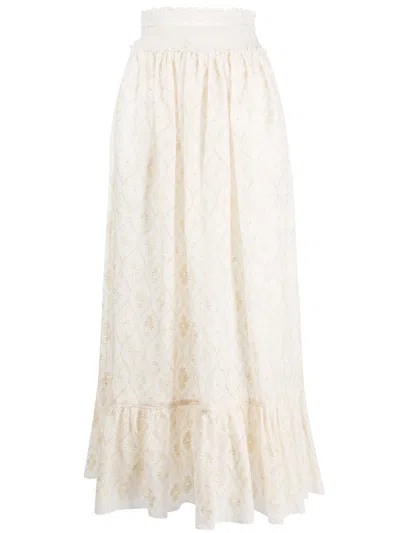 Gucci Floral Broderie Anglaise Skirt In Neutral