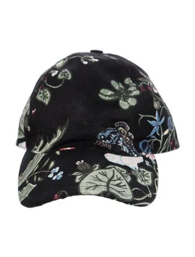 Pre-owned Gucci Floral Canvas Baseball Cap In Black