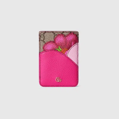 Gucci Floral Card Case With Double G In Sand