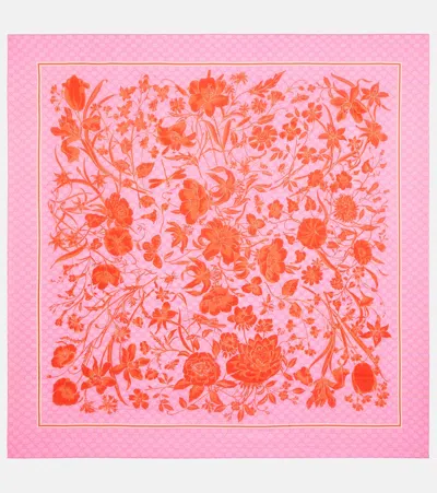 Gucci Floral Cotton And Silk Scarf In Pink