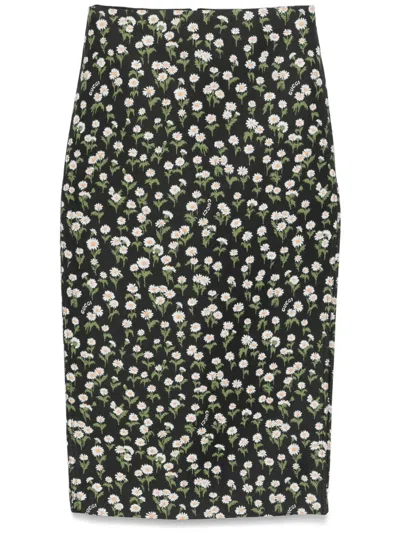 Gucci Floral Crepe Midi Skirt In Black