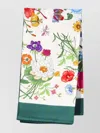 Gucci Floral Design Square Silk Scarf In White