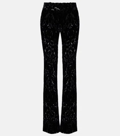 Gucci High Waist Flared Velvet Pants Floral Print In Black